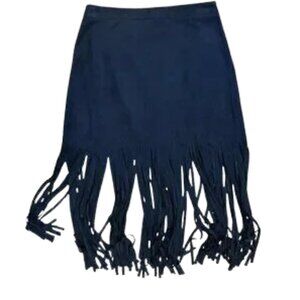 YA Los Angeles Black Faux Suede Fringe Skirt Medium Boho Western Winter Outfit